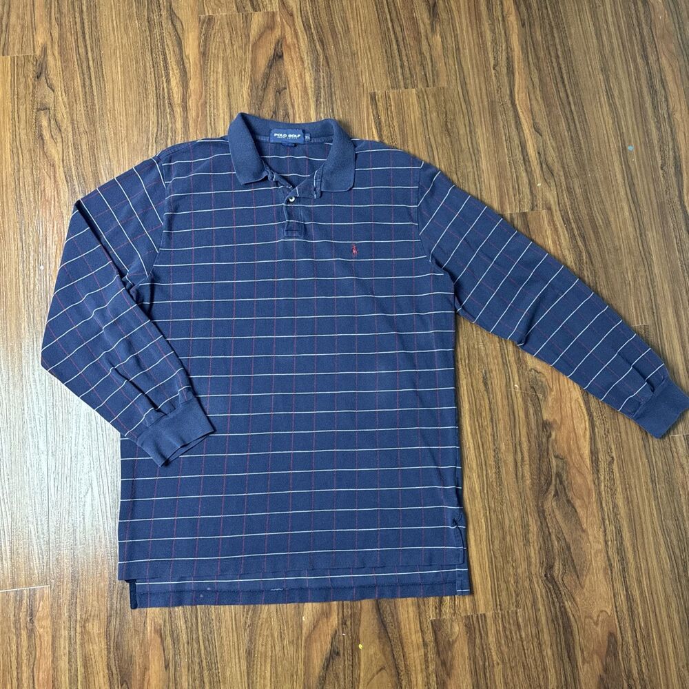 VTG Polo Golf Ralph Lauren Long Sleeve Polo Size XL Blue Striped Pattern Preppy